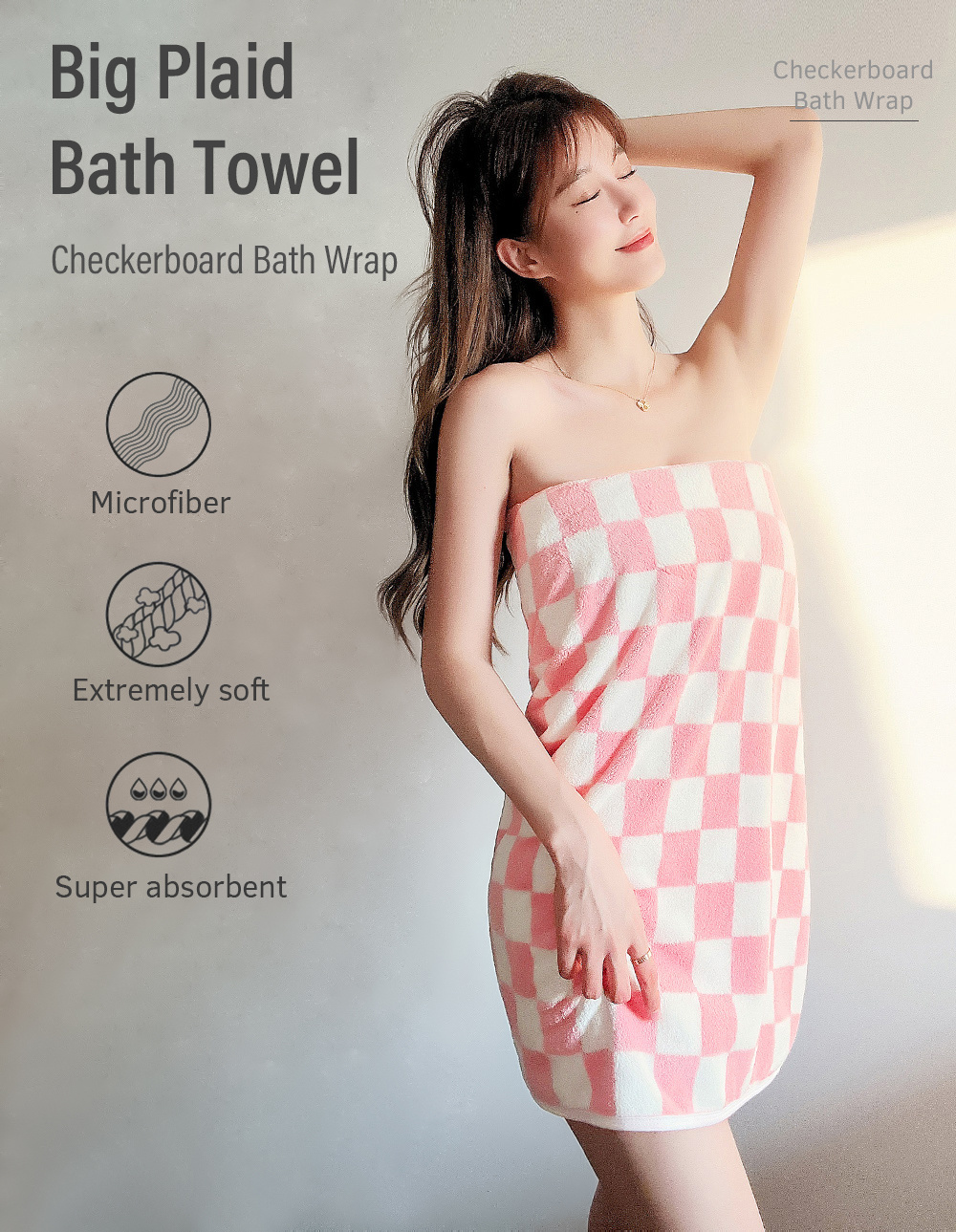 Big Plaid Coral Velvet Bath Towel-1
